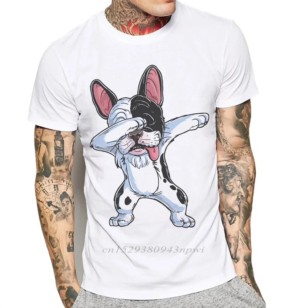 Newest Men T-Shirt Funny Dabbing Dog Print French Bulldog Fashion Mens T Shirt Short Sleeve Basic Tee Shirts Cotton Tops Tshirts