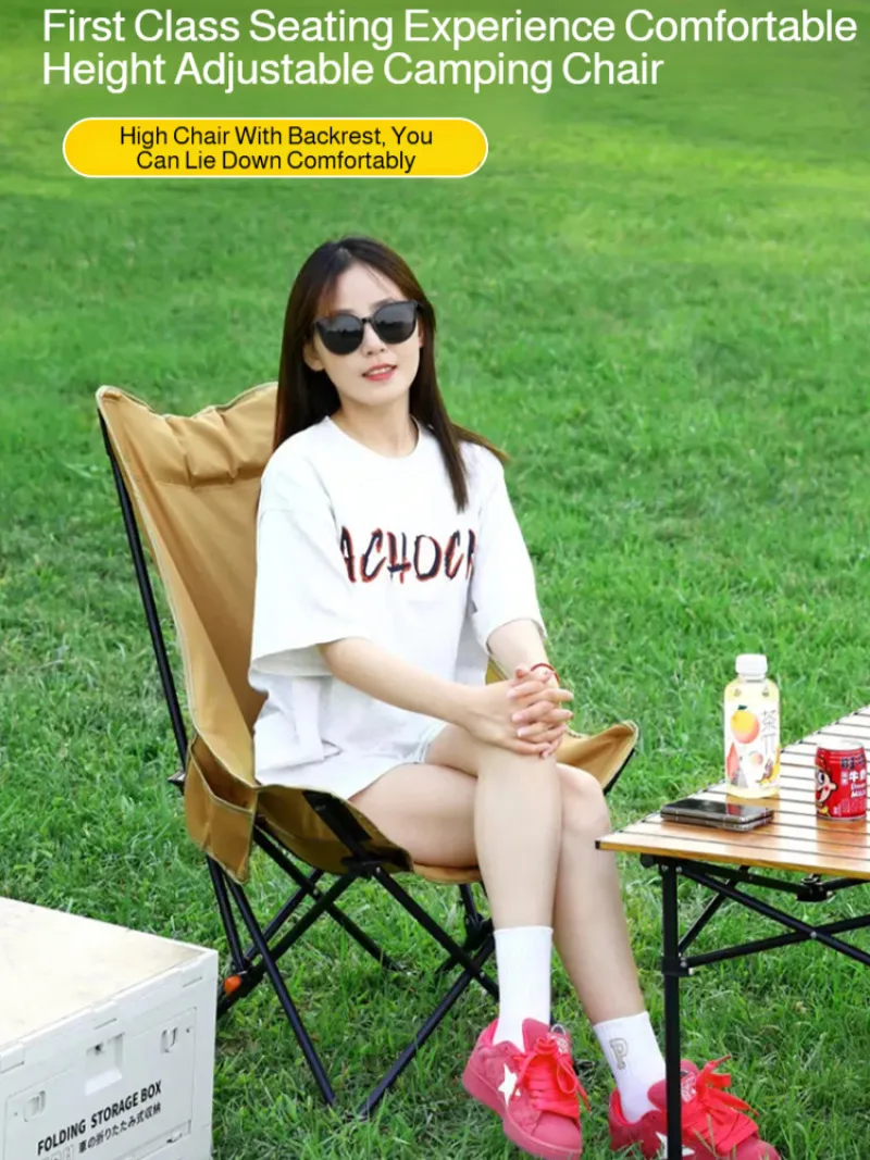 Portable Folding Chair Raised Chair Stool Adjustable Lunch Break Backrest Moon Chair Outdoor Picnic Beach Camping Fishing Lounge image 3