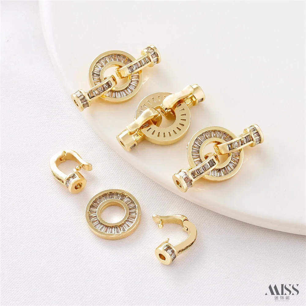 14K Gold-packed Color Zircon Round Bracelet Buckle Buckle Connection End Buckle Double Buckle Head DIY Jewelry Accessories