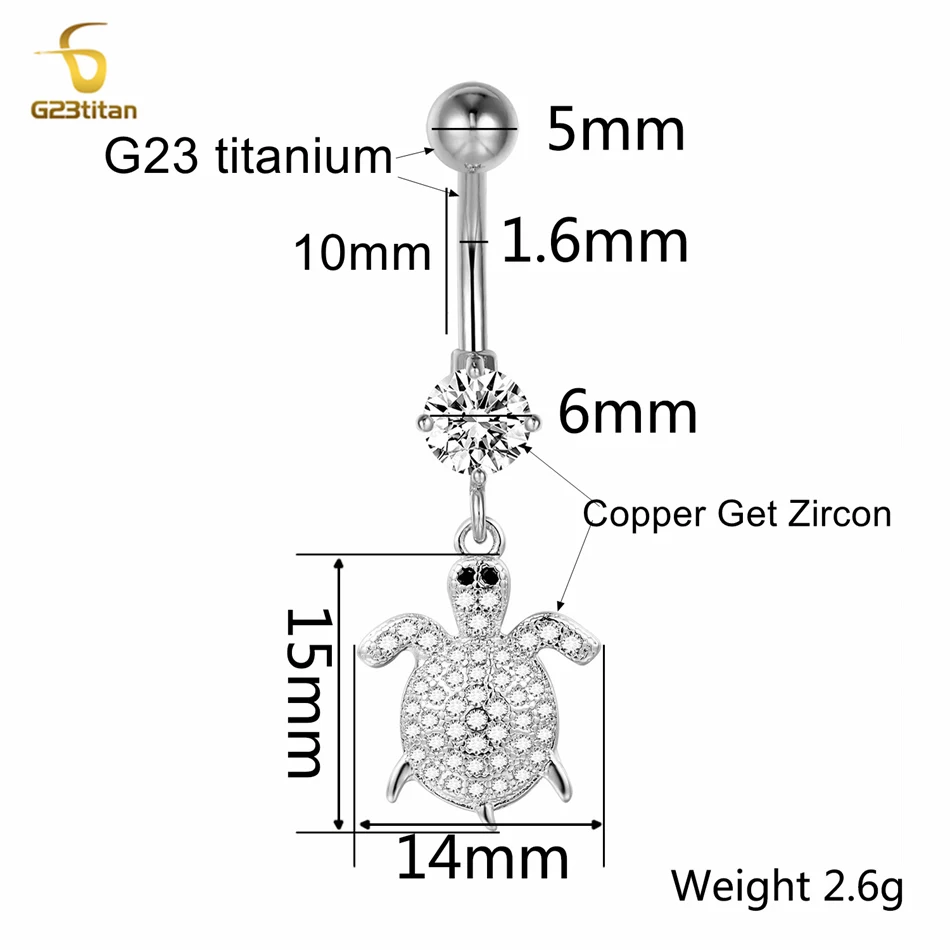 14G Titanium Barbell Belly Button Rings Silver Color CZ Crystal Dangle Navel Piercing Women Body Jewelry Sea Beach Accessories view 2