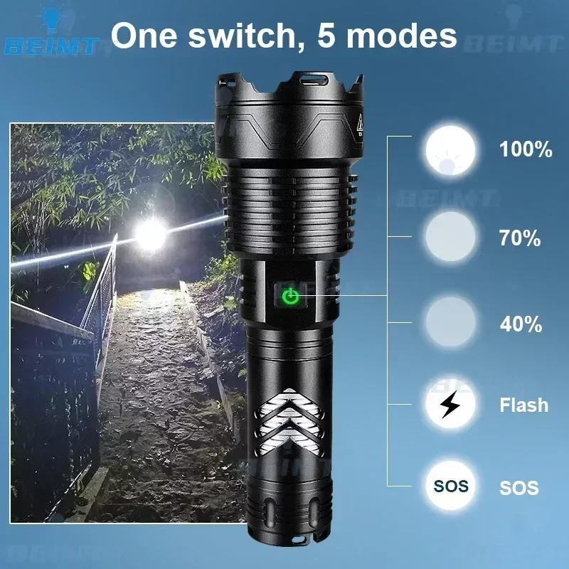 100000LM XHP160 Powerful LED Flashlight Rechargeable Tactical Torch 5000M Light High Power LED Flashlight 26650 Hunting Lantern