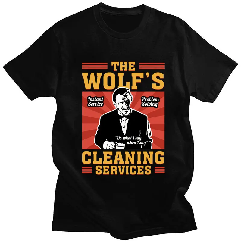 

Movie Pulp Fiction The Wolf Vintage T Shirt Men Women Oversized Harajuku Short Sleeve Casual Cotton T-shirt Streetwear Male Tops