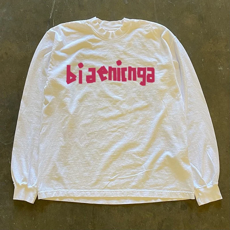 Heavyweight 300g Pure Cotton Long Sleeve T-Shirt Street Style Retro American Oversize Lettering Versatile Casual Wear