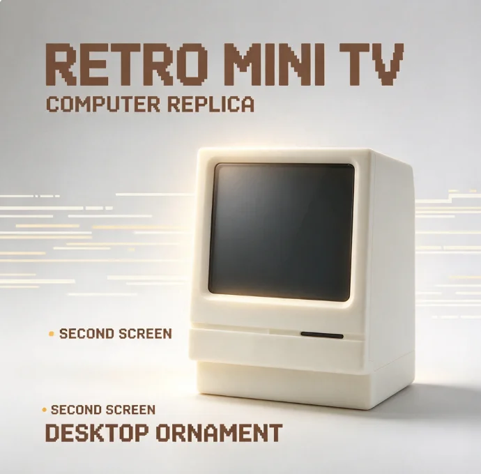Retro Mini TV Computer Replica Version Secondary Monitor Display Portable Small Screen for Laptop PC Desktop Gaming Setup Gift