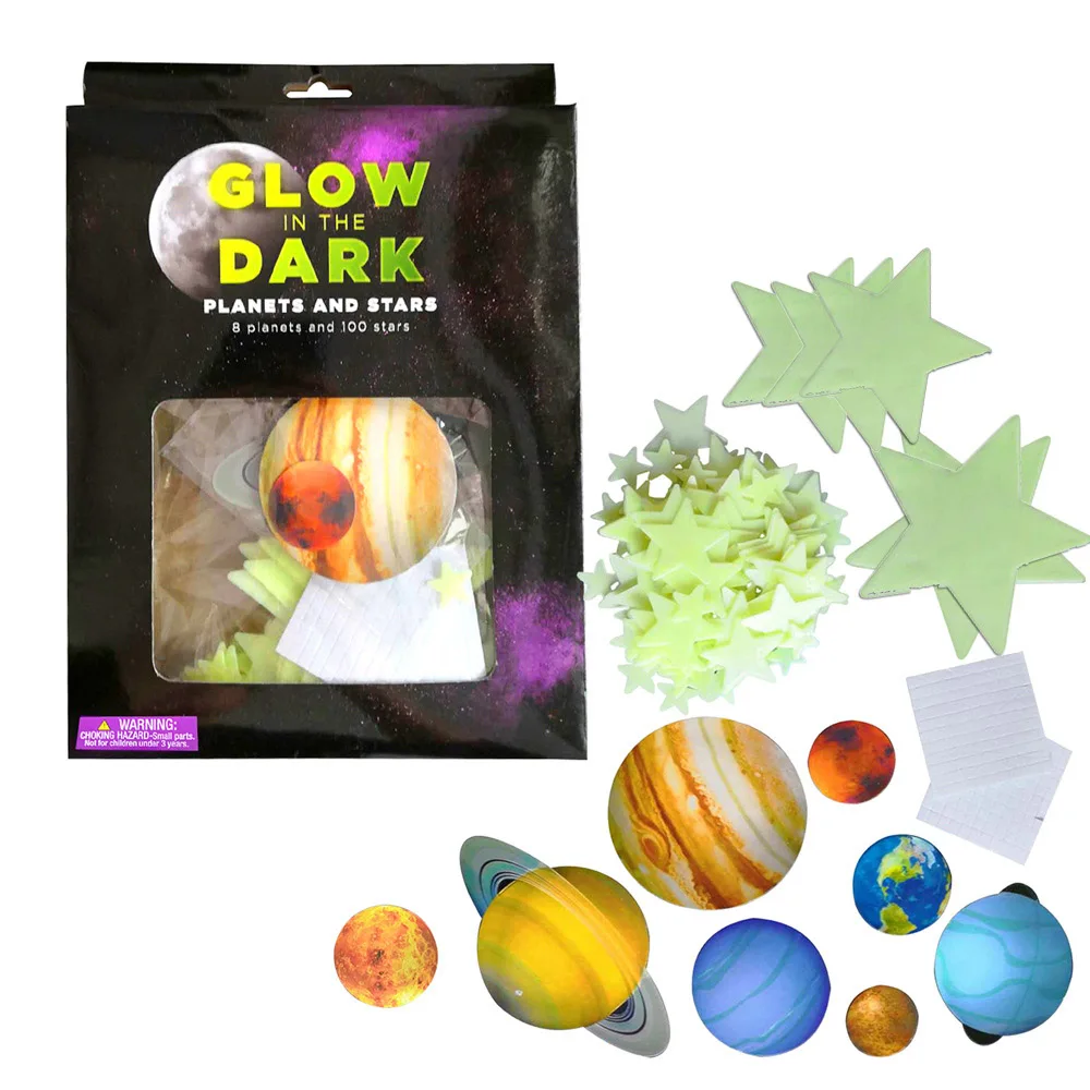 100PCS Glow In The Dark Planets Wall Stickers for Bedroom and Home Decor for Kids\' Rooms and Party Decorations