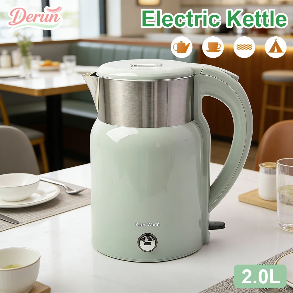 2.0L Electric Kettle - 360° Rotating Base, Retro Design Food Grade 304 Stainless Steel Electric Kettle for Kitchen