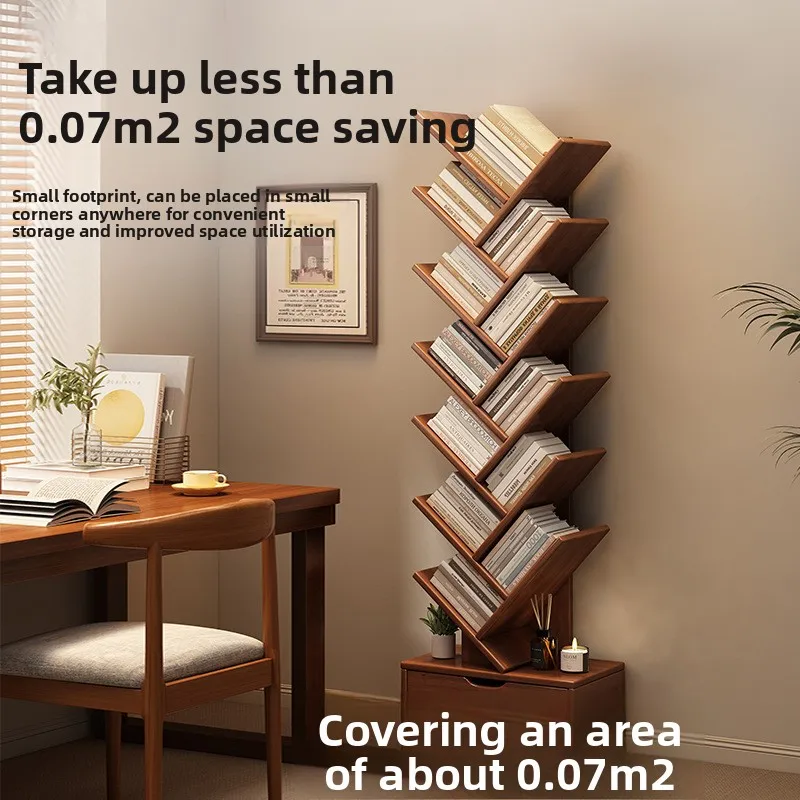 Книжная полка в форме дерева из цельного дерева, отдельно стоящая угловая полка для хранения в гостиной и детской комнате