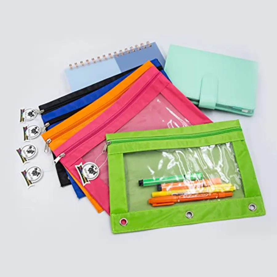 3 Ring Binder Peil Pouches Peil Pouch for 3 Ring Binder Zippered Clear Window Peil Case for Binder with Rivet Enforced Hole 3 R