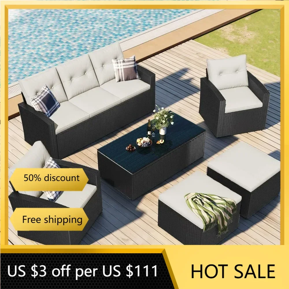 

Deck Rattan Outdoor Furniture Sets Brown Ottomans Garden Furniture Set Outdoor Dining Conversation Sectional Coffee Table Sofas