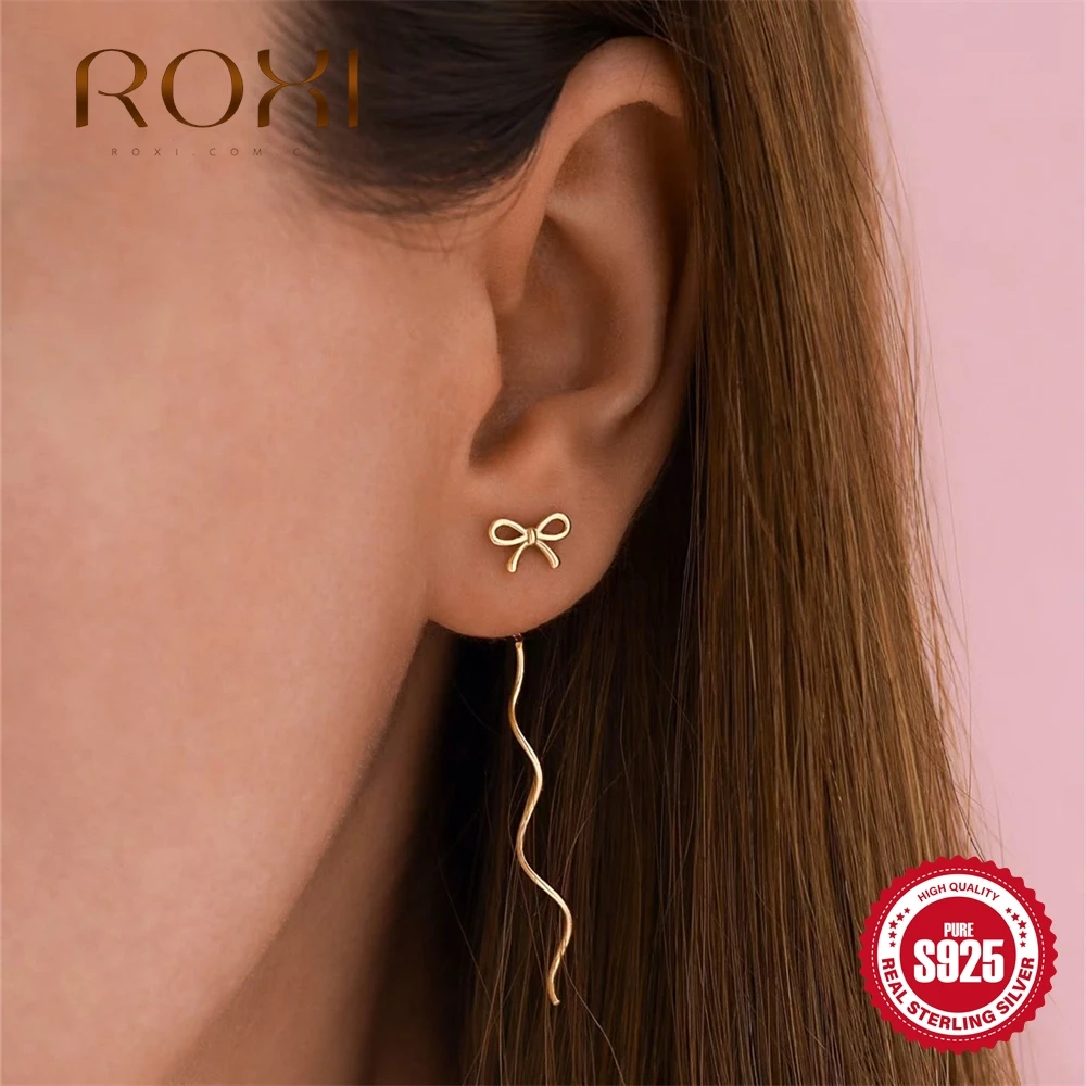 

ROXI 925 Sterling Silver Shiny Butterfly Tie Wave Twisted Pendant Earrings For Woman Personalities Trendy Piercing Earring