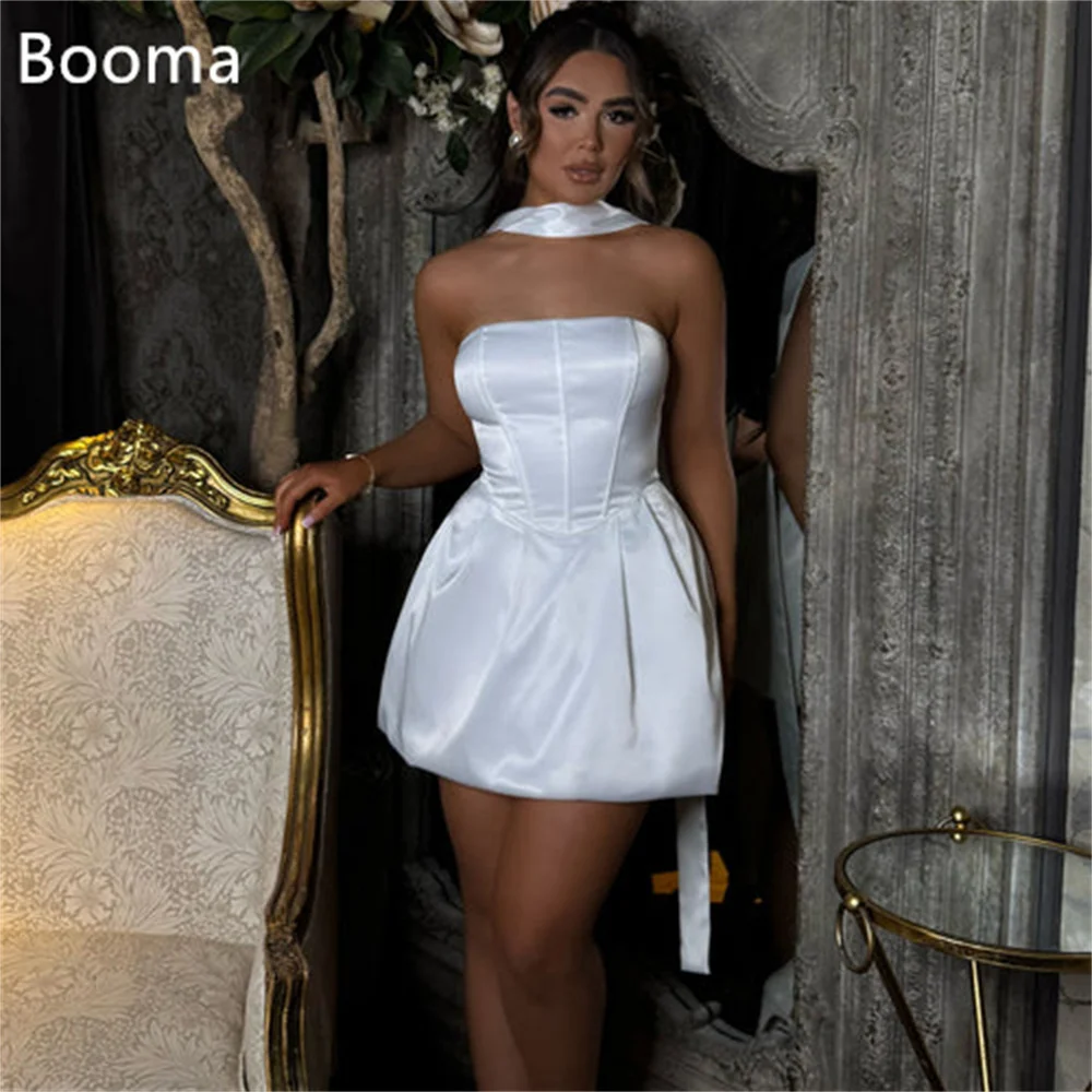 

Booma A-Line Simple Mini Pleat Strapless Satin Elegant Wedding Dresses Elegant Brides Gown Custom Made 2025