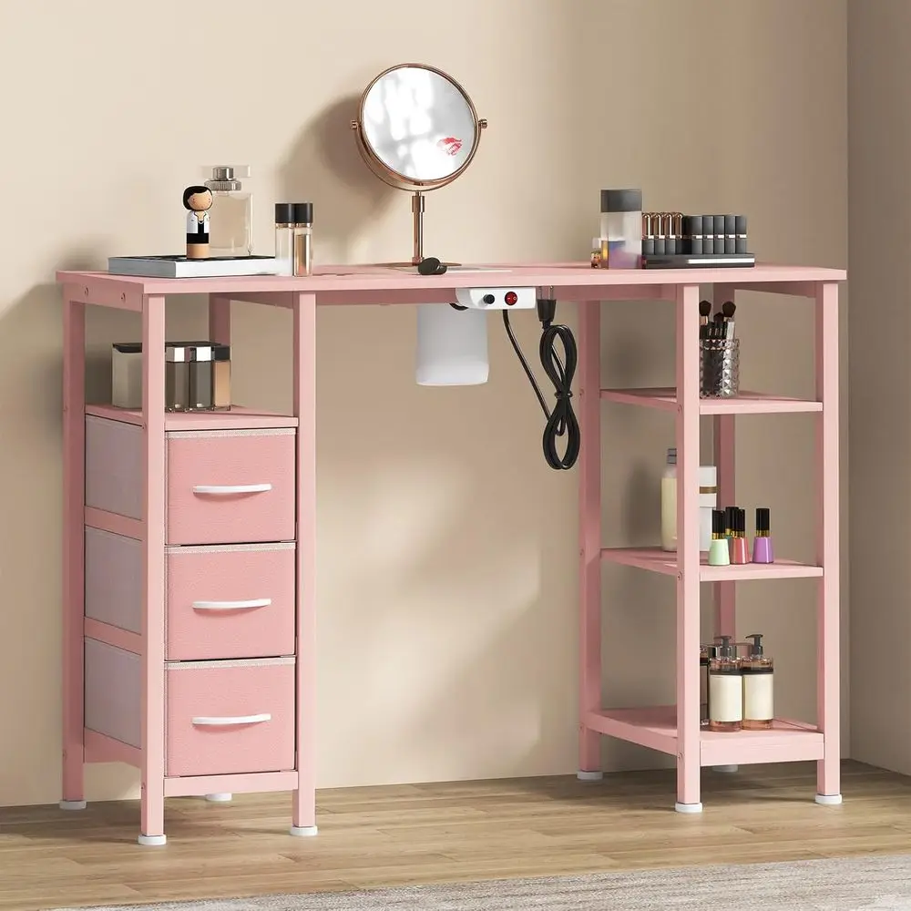 

Стол для маникюра или рабочее место мастера маникюра с электрическим пылесборником, маникюрный стол с 3 выдвижными ящиками и 3 открытыми полками или рабочая станция для салона красоты