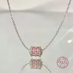 Pink Zircon Small Man Waist Pendant Necklace Women 925 Sterling Silver Personalized Simple Korean INS Jewelry