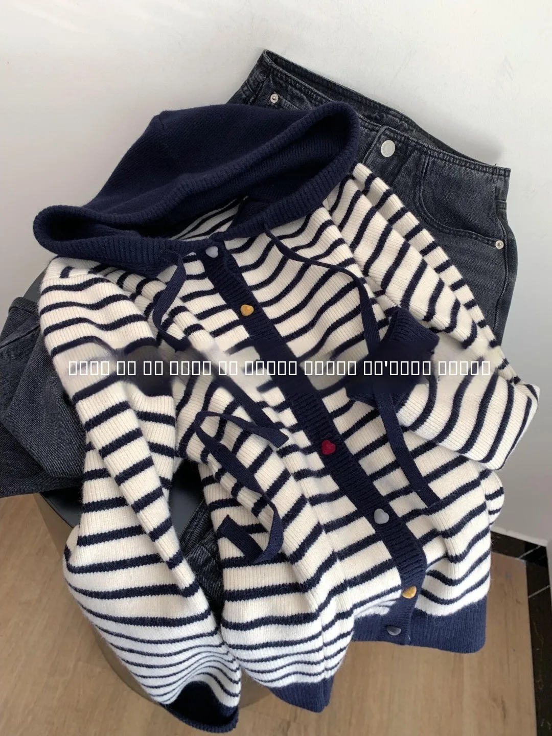 

Корейская толстовка в полоску с пуговицами в форме сердца, женская осенне-зимняя свободная вязаная открытая кардиган, мягкий топ