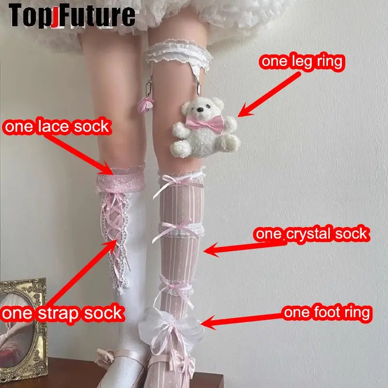 ロリータストッキング、ボウレース、ラッフルストッキング、Y2Kガールソックス、女性用ストッキング、ユニフォーム、カーフソックス、学生用オーバーニーJKソックス、レッグリング