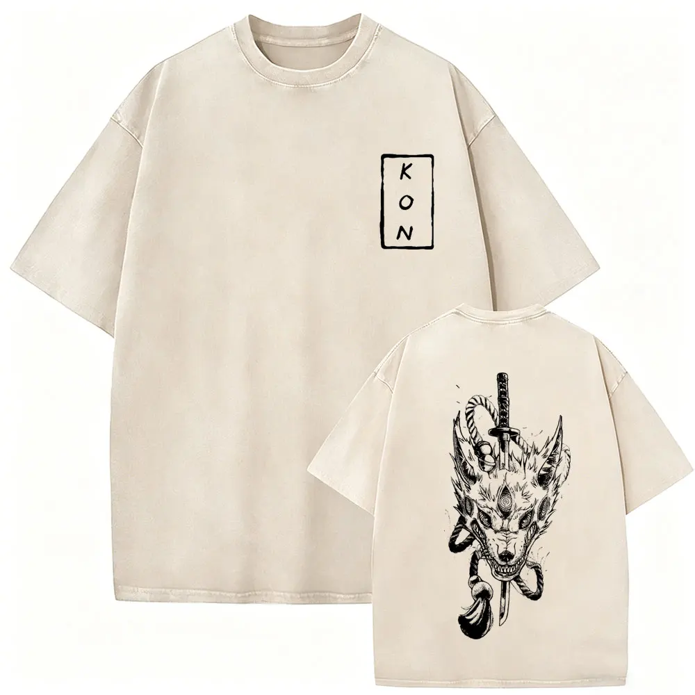 

Anime Chainsaw Man Retro Washed T-shirt Hayakawa Aki Fox Devil Kon Graphic T Shirts Men Women Manga Vintage Oversized T-shirts