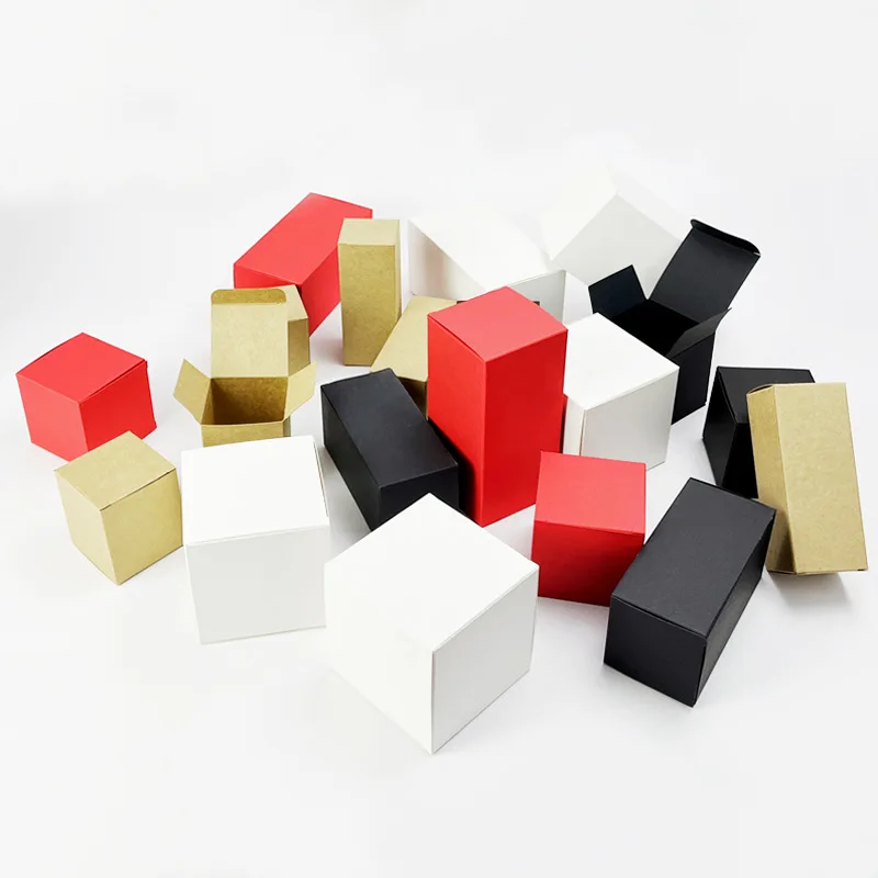 Custom. In-stock Square Black Blank Paper Box Kraft Paper Printing Color Packaging with Red Blind Box