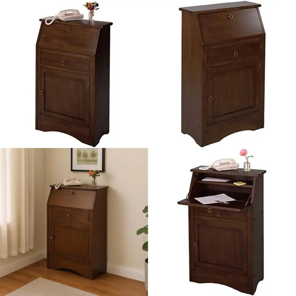 versatile secretary desk with fold-down table, storage cabinet, and shelves in walnut finish - 38.5