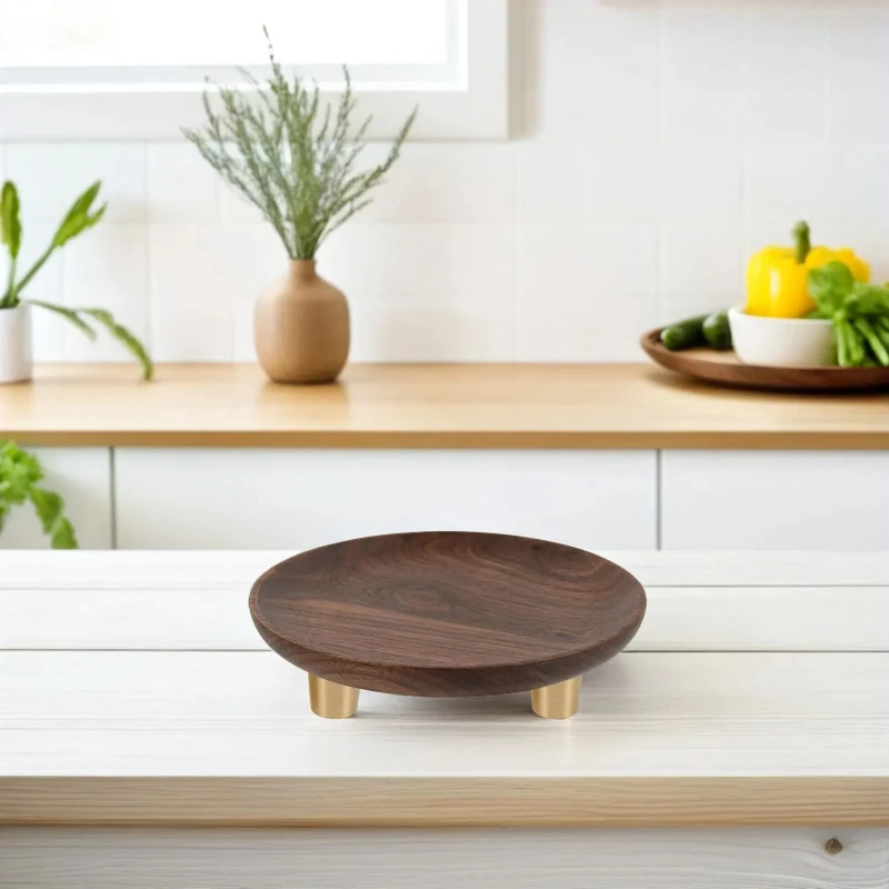 4 Pcs Furniture Cups Craft Wooden Base with Brass Footrest Wooden Pallet with Brass Feet Wooden Figurine with Brass Accessories