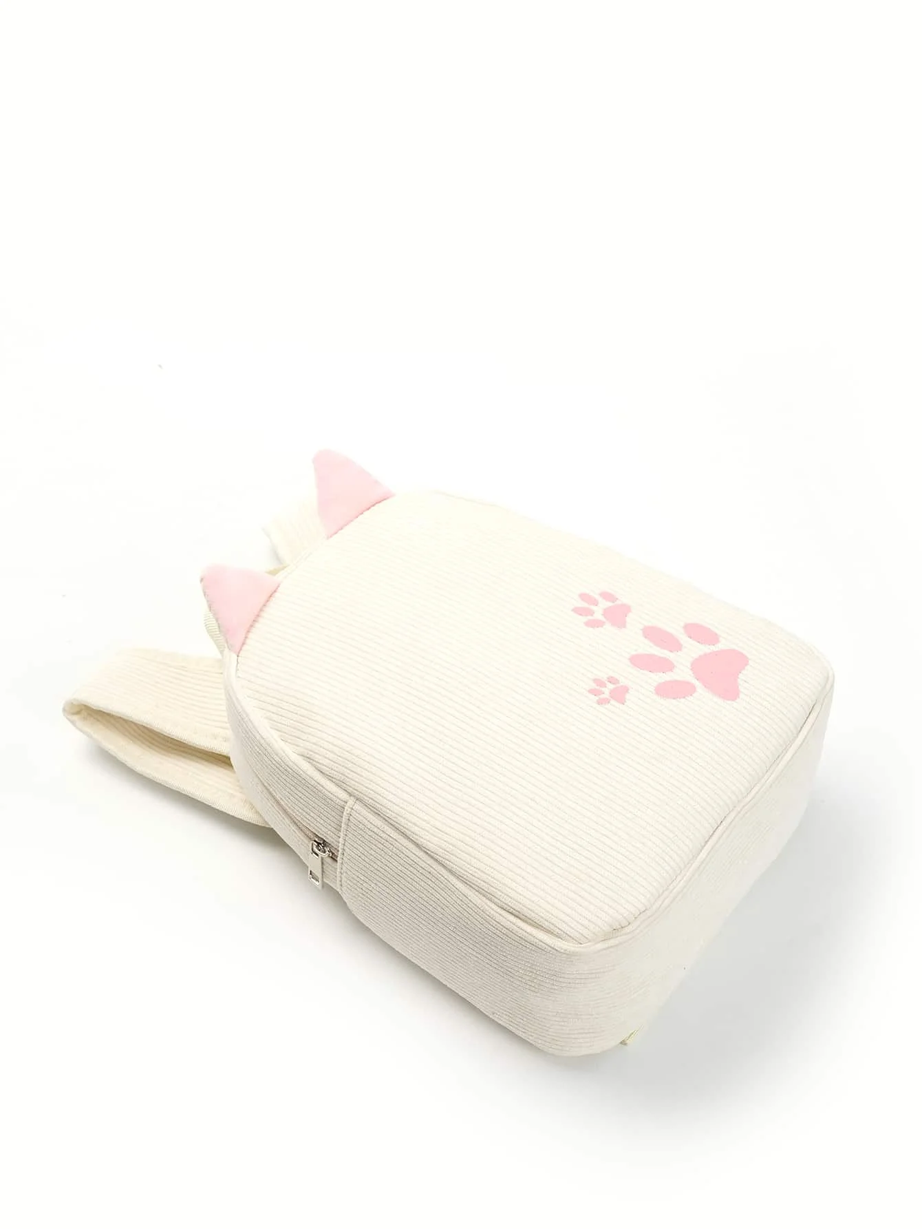 Girls Beige Paw Pattern Cartoon Ear Decor Classic Backpack