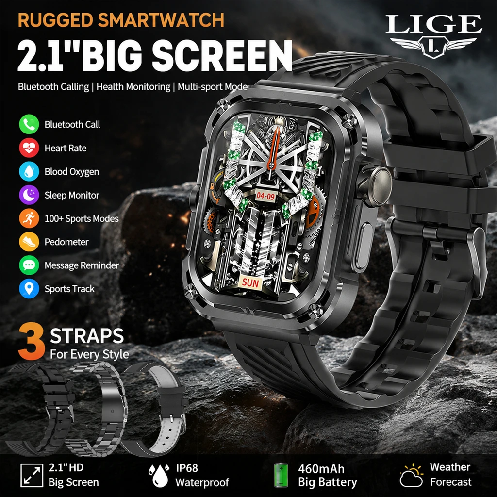 LIGE New Smartwatch Men Bluetooth Call 460mAh Heart Rate Monitor Montre Connectee Sports Smart Watch Relojes Inteligentes 2026