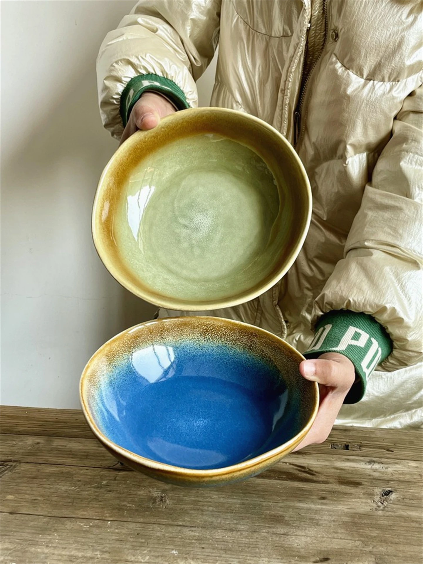 

Синяя оранжевая чаша Cerc Bowl 72 дюйма, нерегулярной формы, для лапши, домашняя салатница, с незначительными дефектами, ресторанное качество, посуда