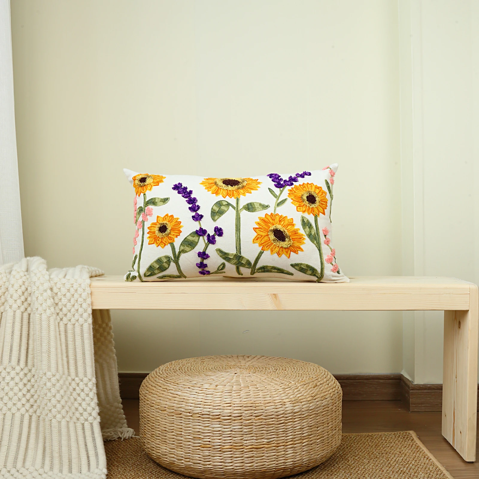 1pc, Embroidery Cushion Covers Soft Decorative Sofa Pillow Cases Sunflower Pillow Cover For Living Room Hotel Decor