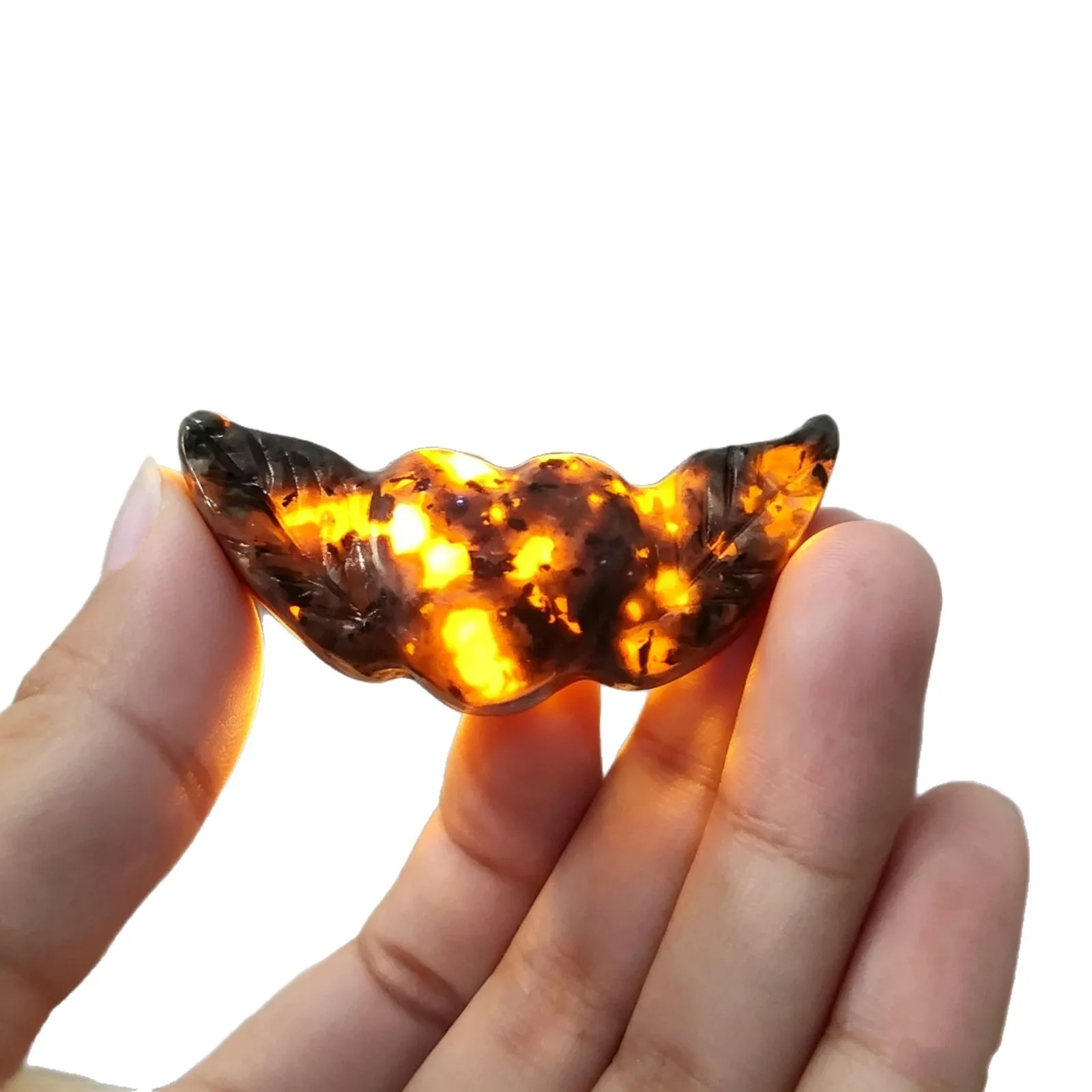 Natural Flame Stone Heart Wing Carving, Polished Gemstone Pendant Charm, Raw Crystal DIY Necklace Jewelry Making Accessory