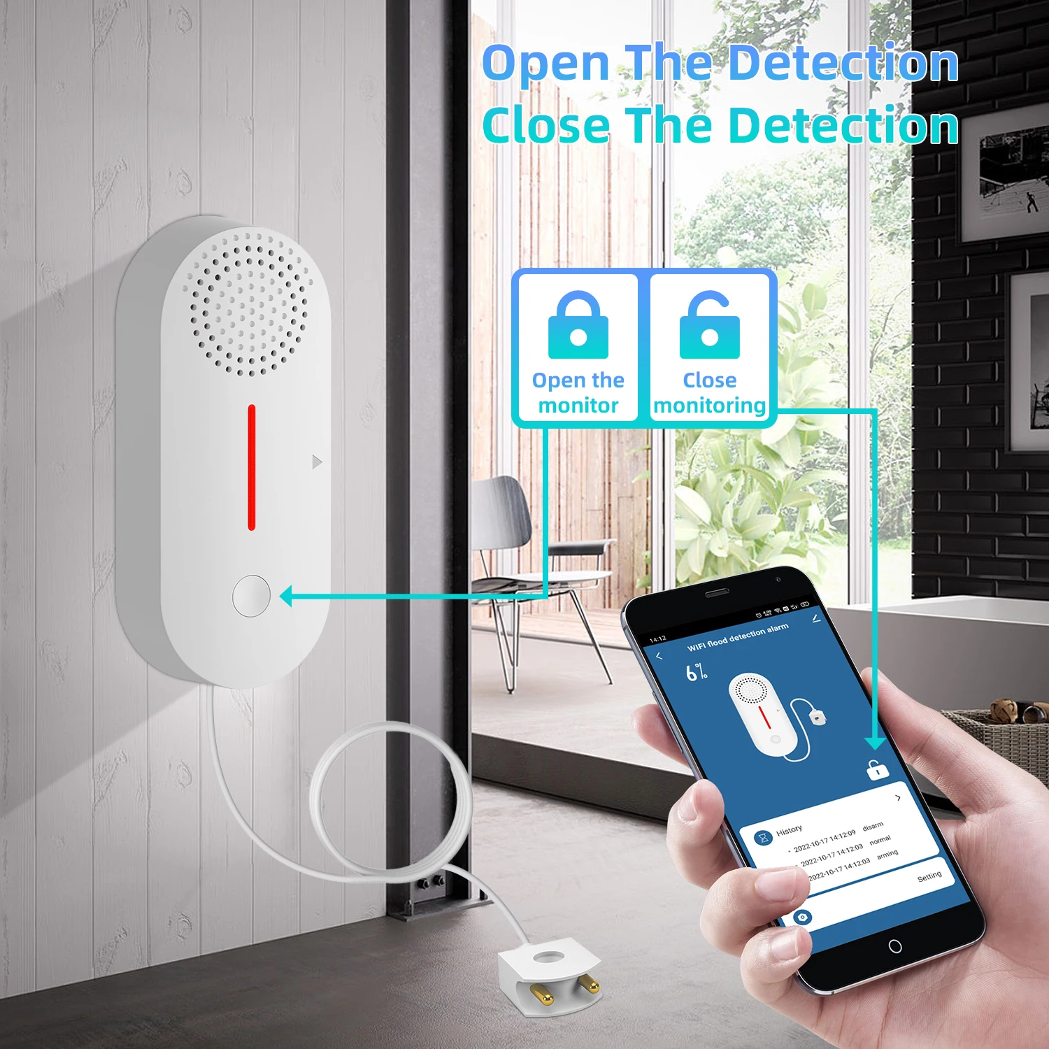 Deteksi Kebocoran Air Independen Tuya Sensor Level Air Alarm Keamanan Kamar Mandi Dapur Rumah 90dB Suara Alarm Volume Tinggi