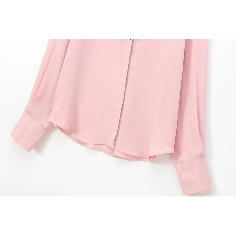 New Women Office Wear Velvet Bow Pink Shirt Long Sleeve High Street Lapel Collar Casual Blouse blusas mujer