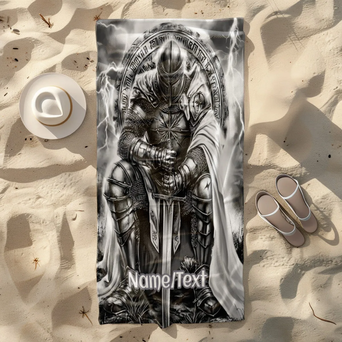 Custom Knight Beach Towel Personalized Name Medieval Armor Microfiber Bath Towels Soft Quick Dry Swimming Pool Lounger
