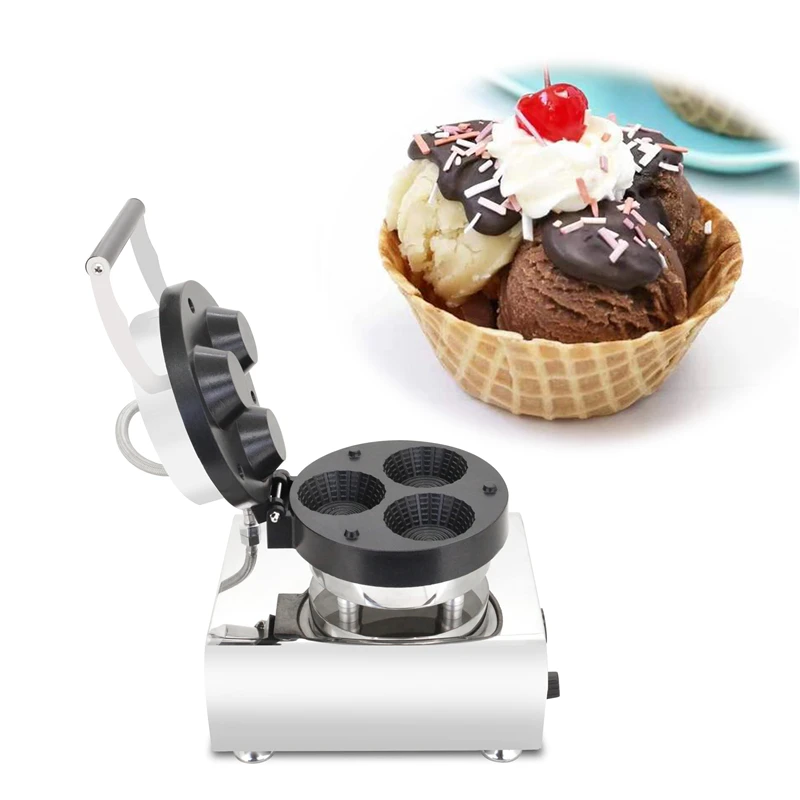 

Food Tartlet Forming Machine Electric 3 Pcs Waffle Bowl Maker Mini Pizza Holder Ice Cream Cup Baking Machine Free Shipping