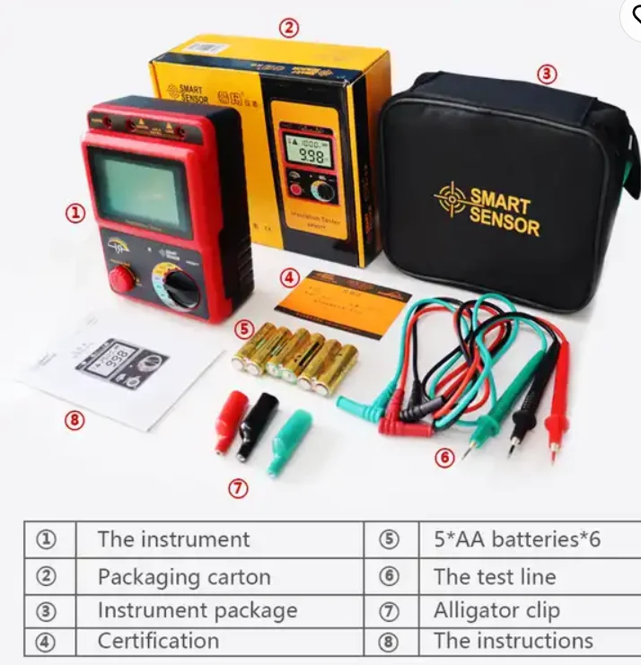 50V-1000v Digital High Voltage Insulation Resistance Tester Meter Voltage Meter Megger Testing Multimeter AR907+