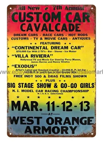 Custom Car Cavalcade West Orange Armory Auto Show metal tin sign garage signs