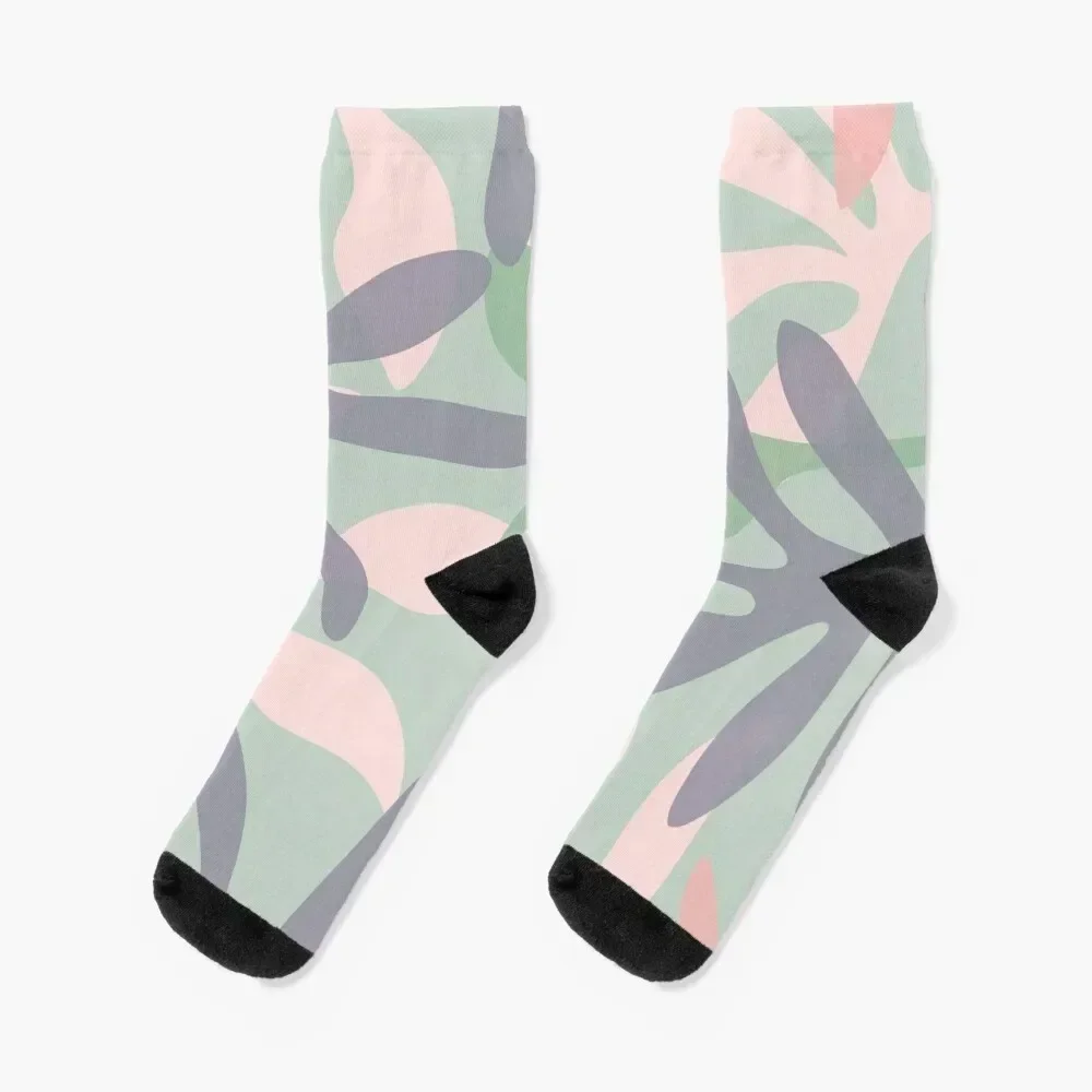 Seychelles Garden Leafy Cutout Abstract Botanical Pattern in Lavender, Pink, and Sage Green Socks