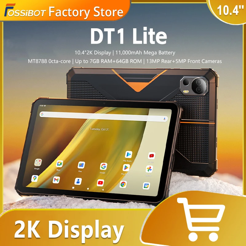 FOSSiBOT DT1 Lite Android 13 Rugged Tablet 10.4\'\' 2K-Large Screen 11000mAh Battery 4GB RAM 64GB ROM Four Hi-Res Speakers Pad