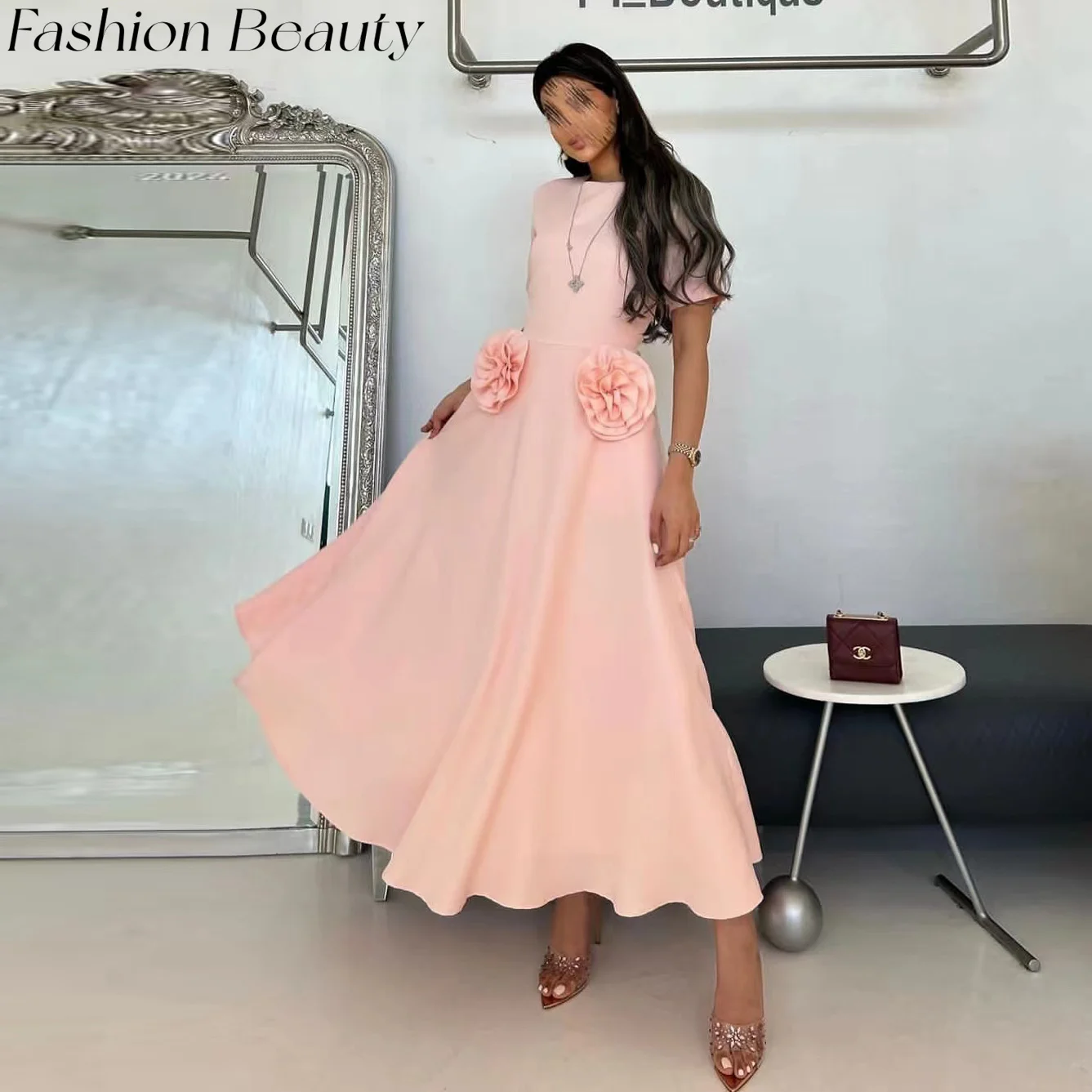 Fashion Beauty Pink Summer Evening Dresses With Pockets Sweet Flower A Line Birthday Party Dress For Women 2024 vestidos de gala