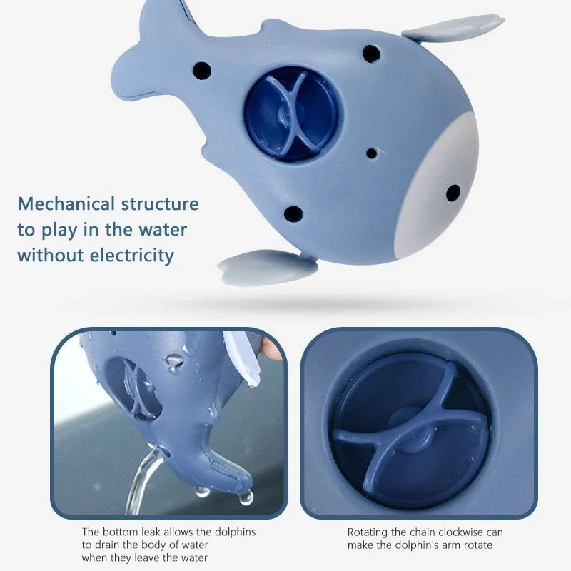 3 قطعة لعبة دولفين حمام الأطفال السباحة عقارب الساعة الدمى لعب المياه متعة الاستحمام لطيف متعة الأطفال الحمام دش حوض الاستحمام الحيوانات لعبة #5