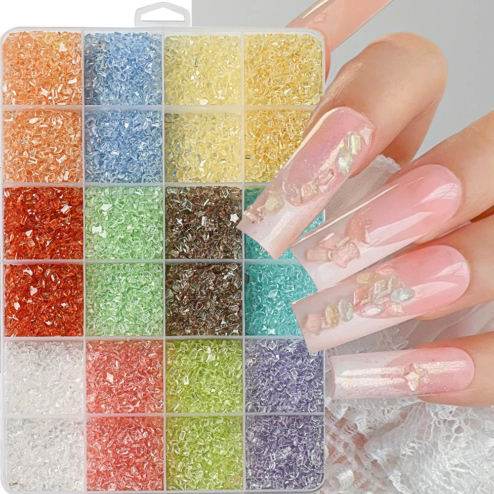 

24 Grids/box Heart Star Rectangle Nail Art Charms Mini Resin Green/Blue/Yellow Shiny Nail Decoration Mixed DIY Manicure Jewelry