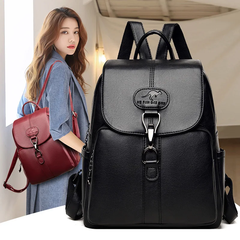 TRAVEASY Backpacks Women 2023 New Large Capacity Soft Leather Student Girl School Bag Outdoor Travel Backpack Ladies Leisure Bag