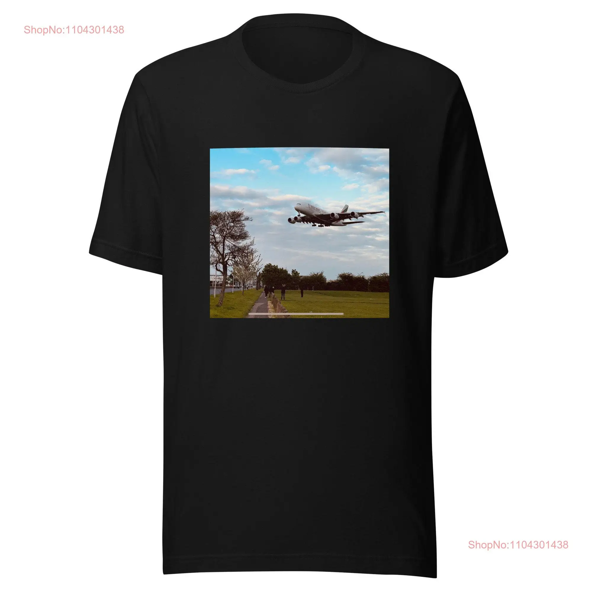 Airbus A380 Landing Myrtle Avenue London Heathrow t shirt long or short sleeves