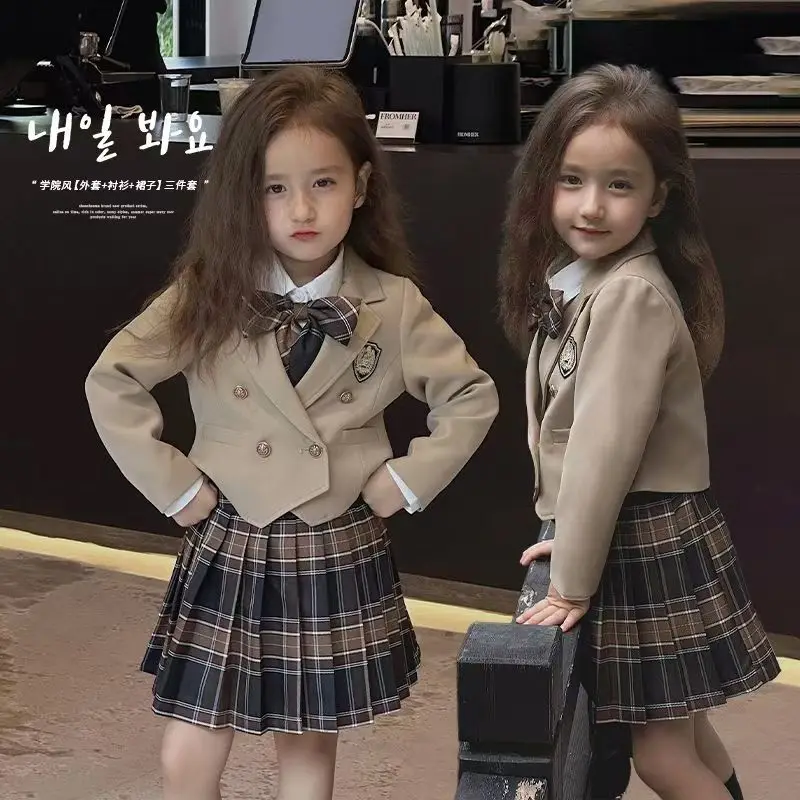 

Girls' American College Style JK Skirt Set Coat Half Skirt 2026 Autumn New Children's Leisure Set Three Piece Set