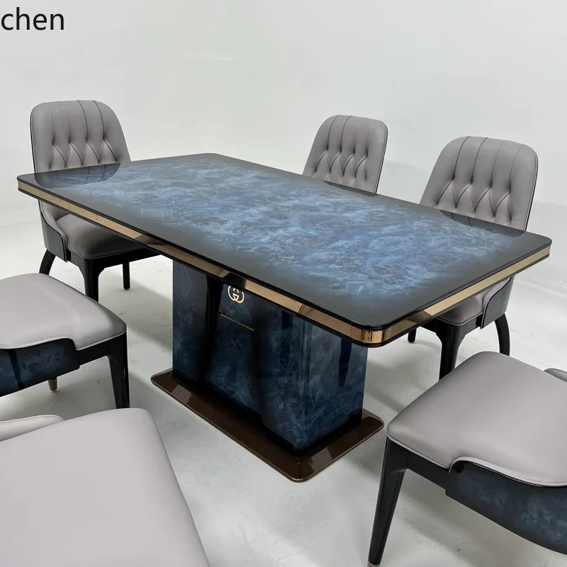 HTT large and small apartment suite rectangular table villa one table and six chairs simple paint furniture