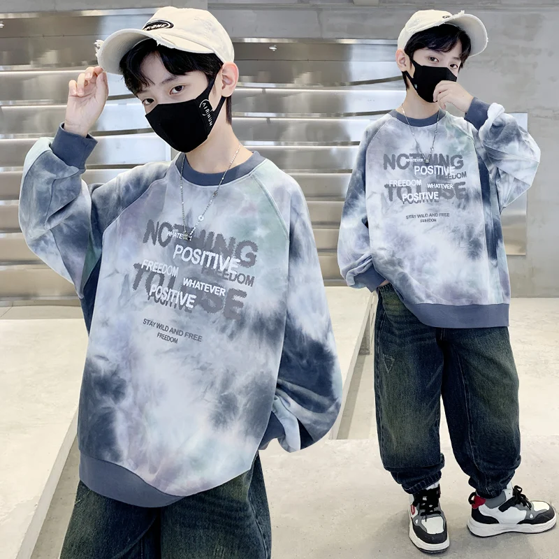 

Korean Children Casual Sweatshirts Trends Pullovers Teenage Boys Vintage Tie Dye Streetwear Kids Letter Fashion Autumn Hoodies