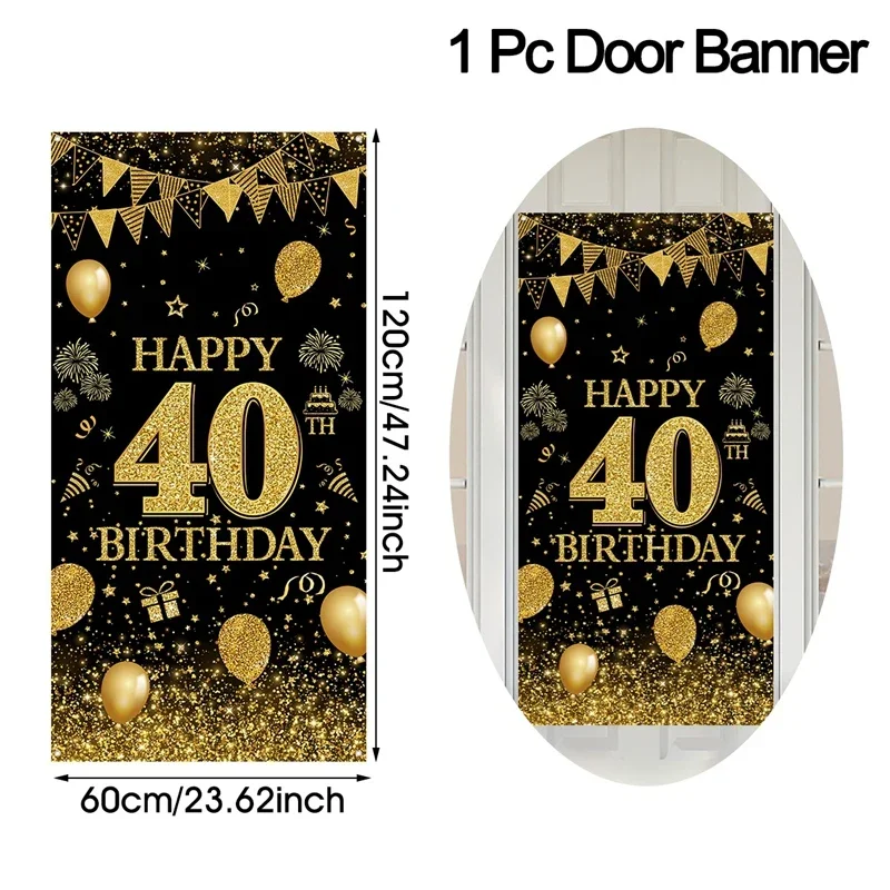Schwarz-goldenes Banner für Türen, geeignet für Geburtstagsfeiern für 18-, 30-, 40-, 50- und 60-Jährige. – Detail 3