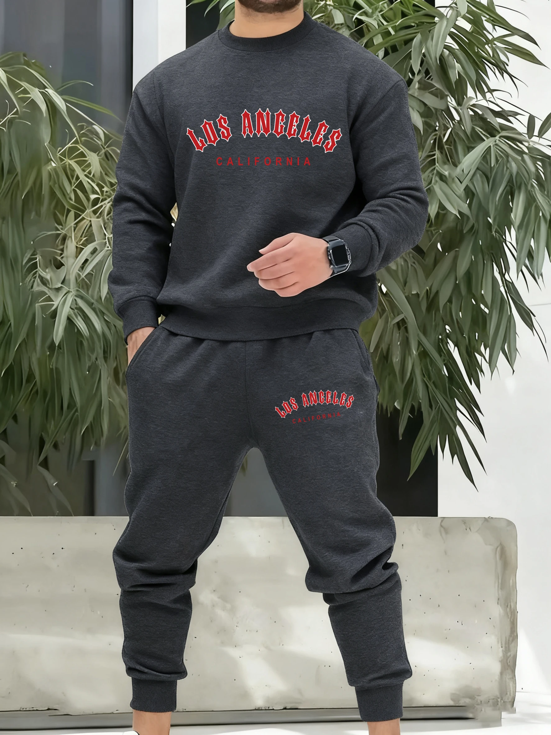Los Angeles California Red Artword Trainingsanzug Herren Mode Einfache Hosen All-Match Casual Sportset Fleece Lose Basics Kleidung