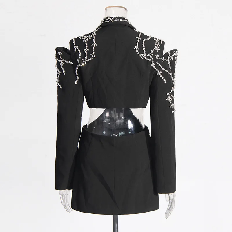 Europeu americano sexy temperamento jaqueta verão strass contas indústria pesada cintura high-end manga comprida ropa mujer outerwea