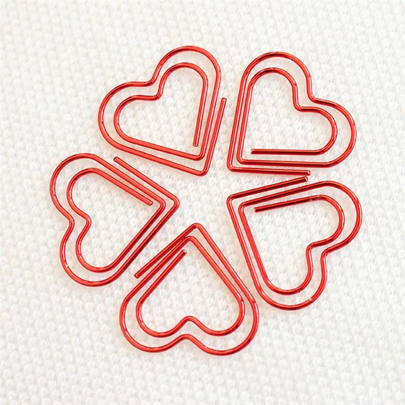 100 pezzi graffetta amore cuore graffette marcatura segnalibro Pin cancelleria accessori per ufficio (rosso)