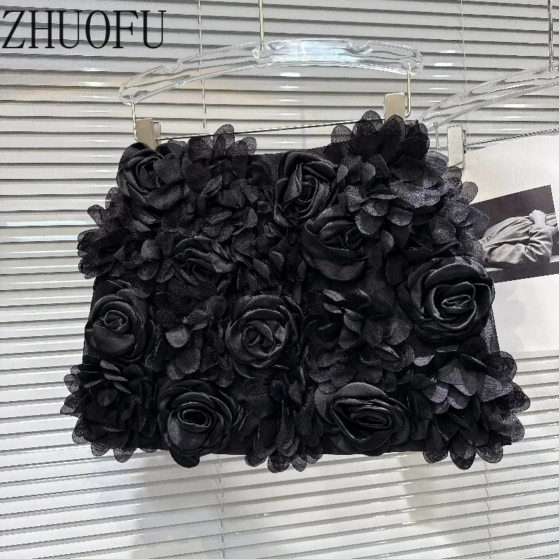 2026 Autumn New Women's Short Skirt Fashionable Black Three-dimensional Flower Pattern Design High Waist A-line Skirts Ladies