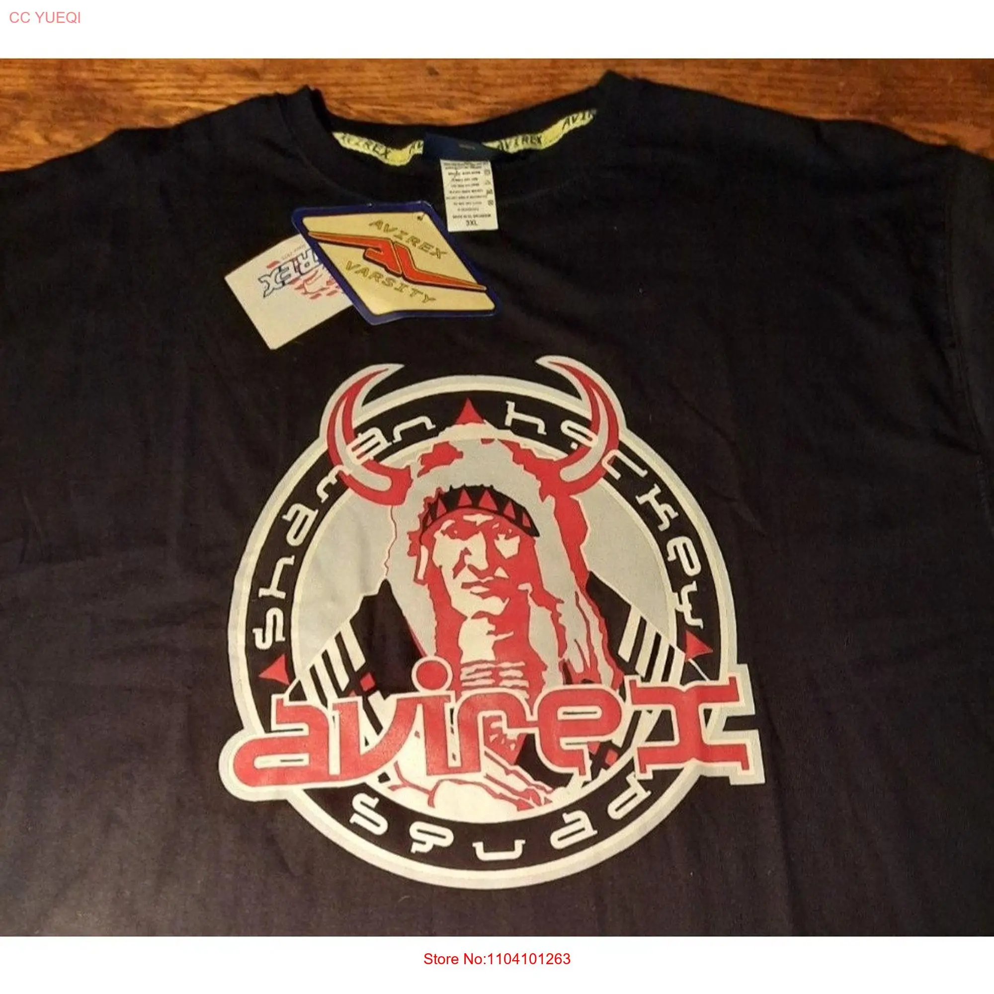 Vintage 1990s Avirex Shaman Hockey Squad Native Chief T shirt Deadstock with Tags long or short sleeves